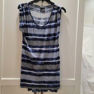 Stripped Tunic Top Blue White Sleeveless Swimsuit Coverup Women Size S